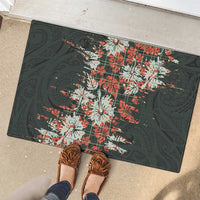 Hawaii Tartan With Hibiscus Rubber Doormat Polynesian Pattern Vintage