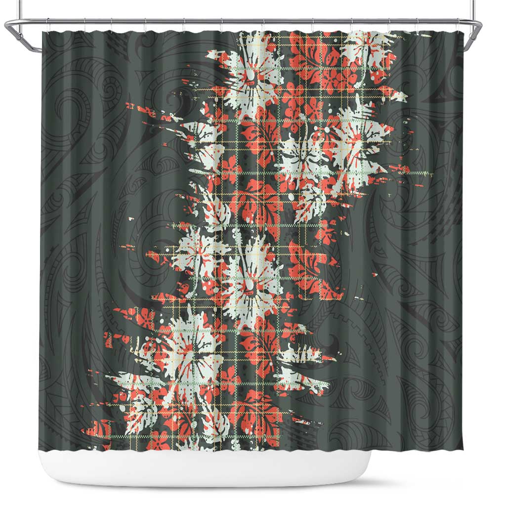 Hawaii Tartan With Hibiscus Shower Curtain Polynesian Pattern Vintage