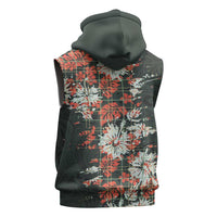 Hawaii Tartan With Hibiscus Sleeveless Hoodie Polynesian Pattern Vintage