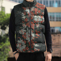 Hawaii Tartan With Hibiscus Sleeveless Puffer Jacket Polynesian Pattern Vintage