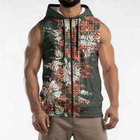Hawaii Tartan With Hibiscus Sleeveless Zip Hoodie Polynesian Pattern Vintage