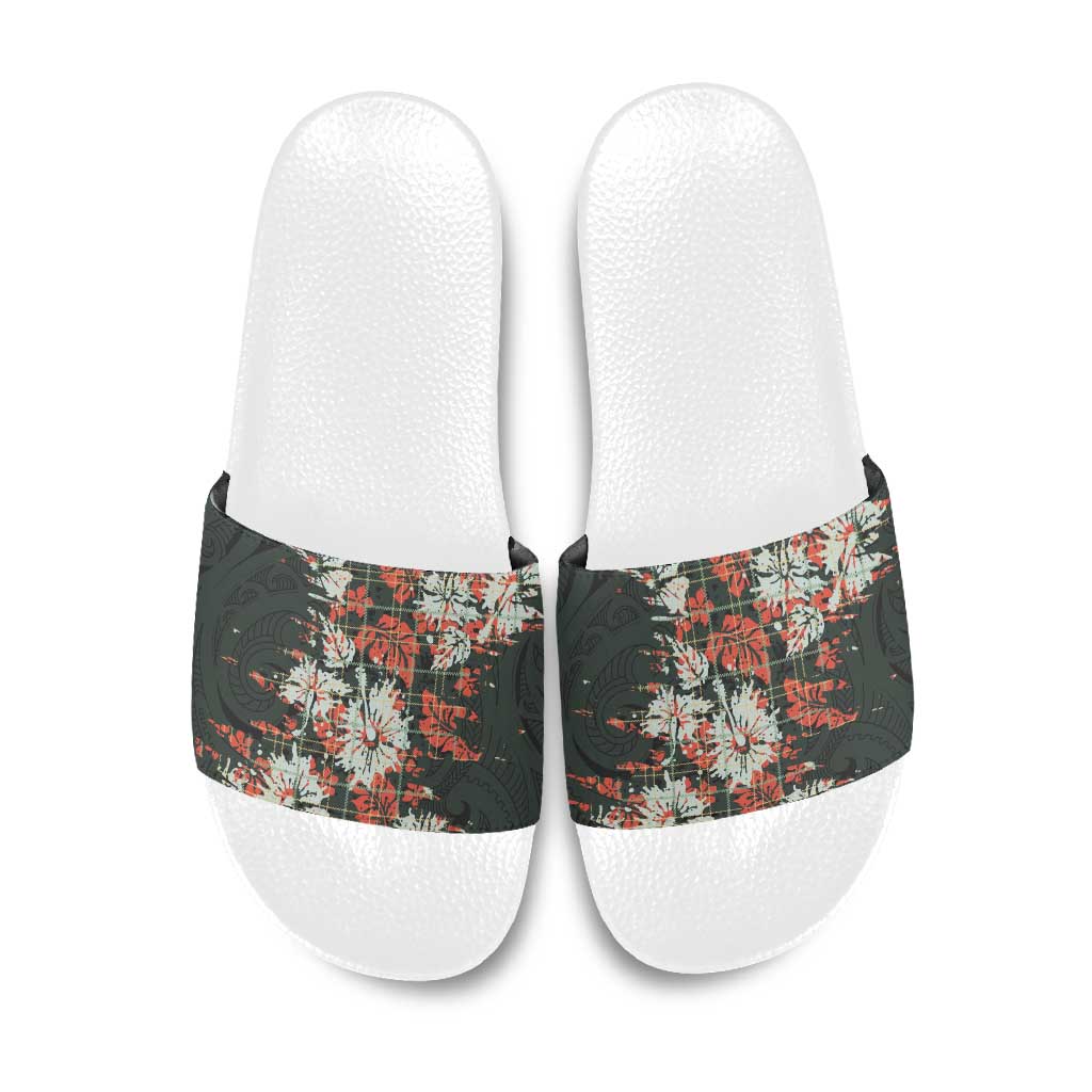 Hawaii Tartan With Hibiscus Slide Sandals Polynesian Pattern Vintage