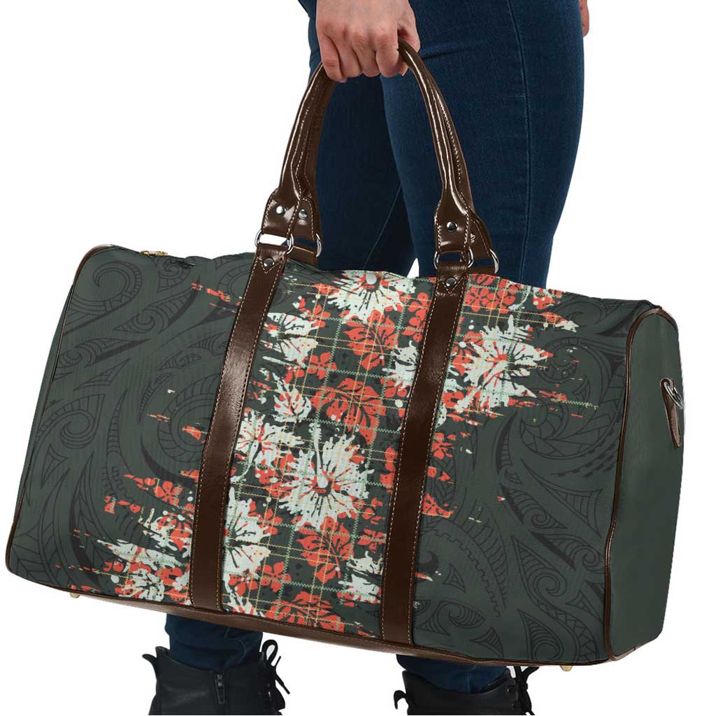 Hawaii Tartan With Hibiscus Travel Bag Polynesian Pattern Vintage