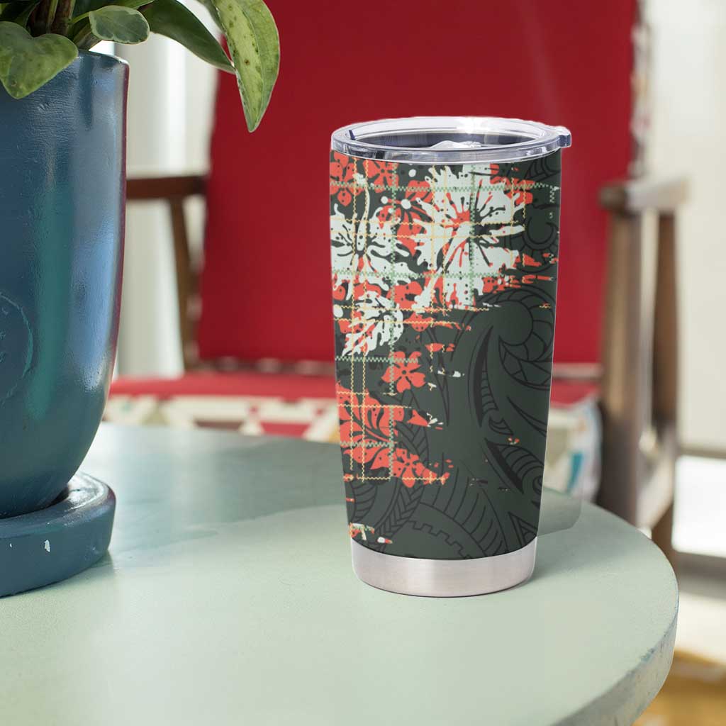 Hawaii Tartan With Hibiscus Tumbler Cup Polynesian Pattern Vintage