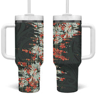Hawaii Tartan With Hibiscus Tumbler With Handle Polynesian Pattern Vintage LT9 One Size: 40 oz Dark Green - Polynesian Pride