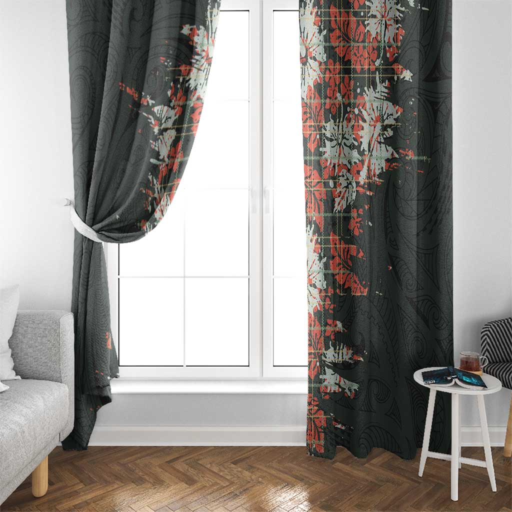 Hawaii Tartan With Hibiscus Window Curtain Polynesian Pattern Vintage
