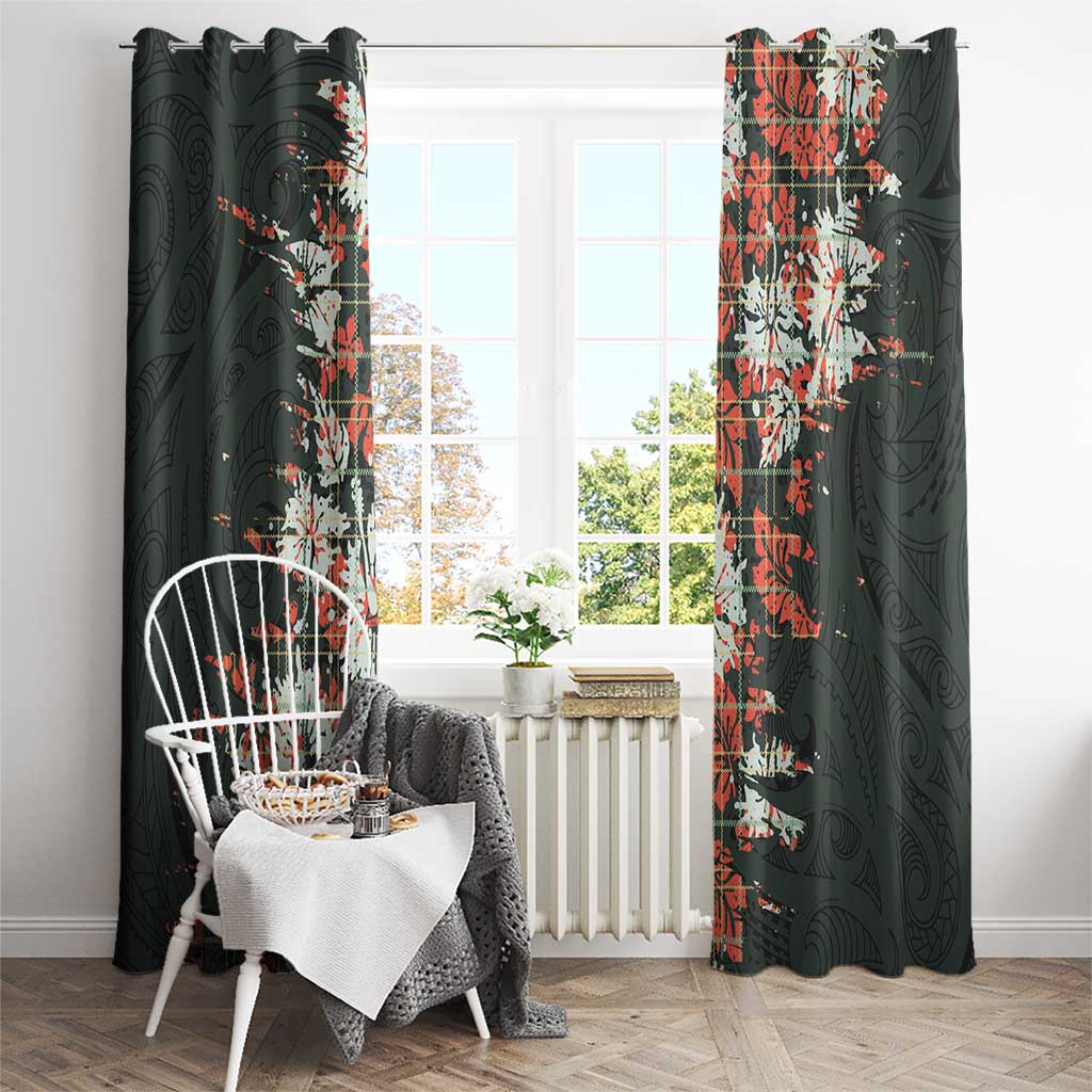 Hawaii Tartan With Hibiscus Window Curtain Polynesian Pattern Vintage