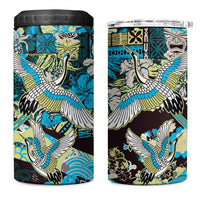 Japanese Hawaiian Crane 4 in 1 Can Cooler Tumbler Blue Tapa Patchwork Pattern LT9 One Size: 16 oz Blue - Polynesian Pride