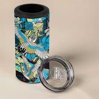 Japanese Hawaiian Crane 4 in 1 Can Cooler Tumbler Blue Tapa Patchwork Pattern LT9 - Polynesian Pride