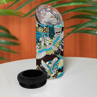 Japanese Hawaiian Crane 4 in 1 Can Cooler Tumbler Blue Tapa Patchwork Pattern LT9 - Polynesian Pride