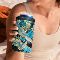 Japanese Hawaiian Crane 4 in 1 Can Cooler Tumbler Blue Tapa Patchwork Pattern LT9 - Polynesian Pride
