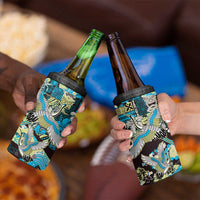 Japanese Hawaiian Crane 4 in 1 Can Cooler Tumbler Blue Tapa Patchwork Pattern LT9 - Polynesian Pride