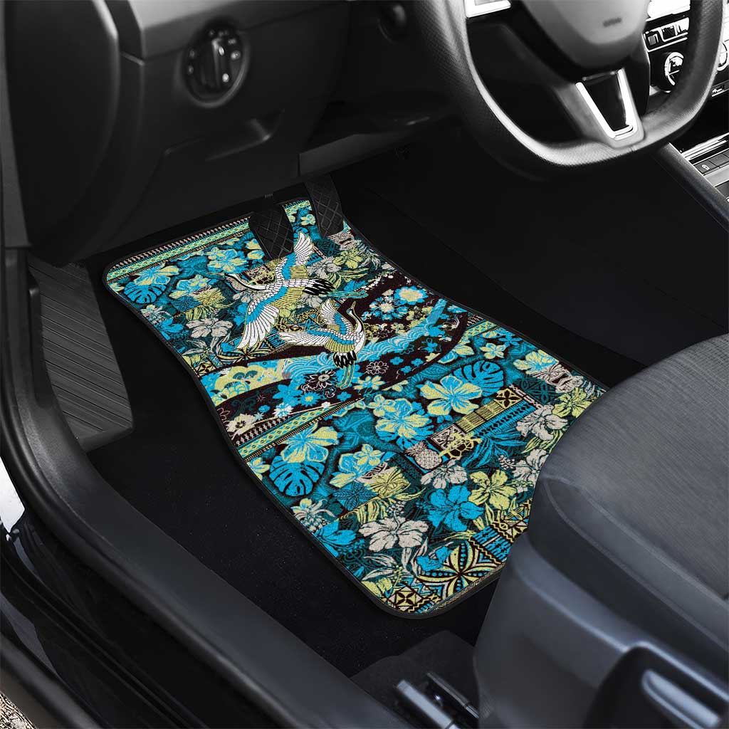 Japanese Hawaiian Crane Car Mats Blue Tapa Patchwork Pattern