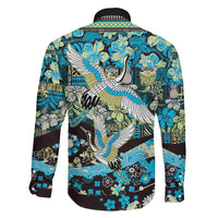 Japanese Hawaiian Crane Family Matching Puletasi and Hawaiian Shirt Blue Tapa Patchwork Pattern