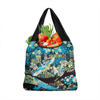 Japanese Hawaiian Crane Grocery Bag Blue Tapa Patchwork Pattern