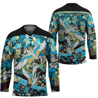 Japanese Hawaiian Crane Hockey Jersey Blue Tapa Patchwork Pattern