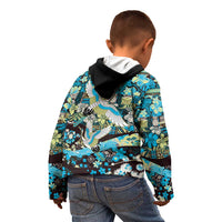 Japanese Hawaiian Crane Kid Hoodie Blue Tapa Patchwork Pattern