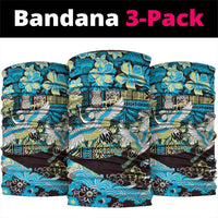 Japanese Hawaiian Crane Neck Gaiter Blue Tapa Patchwork Pattern