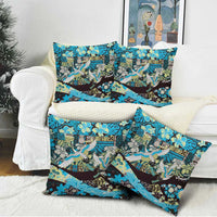 Japanese Hawaiian Crane Pillow Cover Blue Tapa Patchwork Pattern