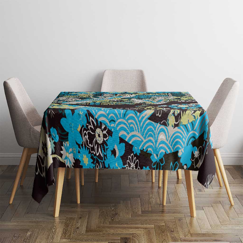Japanese Hawaiian Crane Tablecloth Blue Tapa Patchwork Pattern