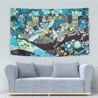 Japanese Hawaiian Crane Tapestry Blue Tapa Patchwork Pattern