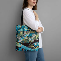 Japanese Hawaiian Crane Tote Bag Blue Tapa Patchwork Pattern