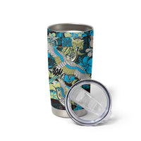 Japanese Hawaiian Crane Tumbler Cup Blue Tapa Patchwork Pattern