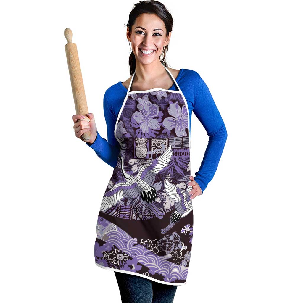 Japanese Hawaiian Crane Apron Purple Tapa Patchwork Pattern