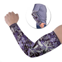 Japanese Hawaiian Crane Arm Sleeves Purple Tapa Patchwork Pattern