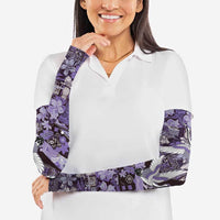 Japanese Hawaiian Crane Arm Sleeves Purple Tapa Patchwork Pattern