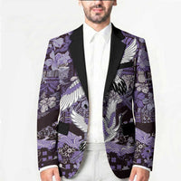 Japanese Hawaiian Crane Blazer Purple Tapa Patchwork Pattern