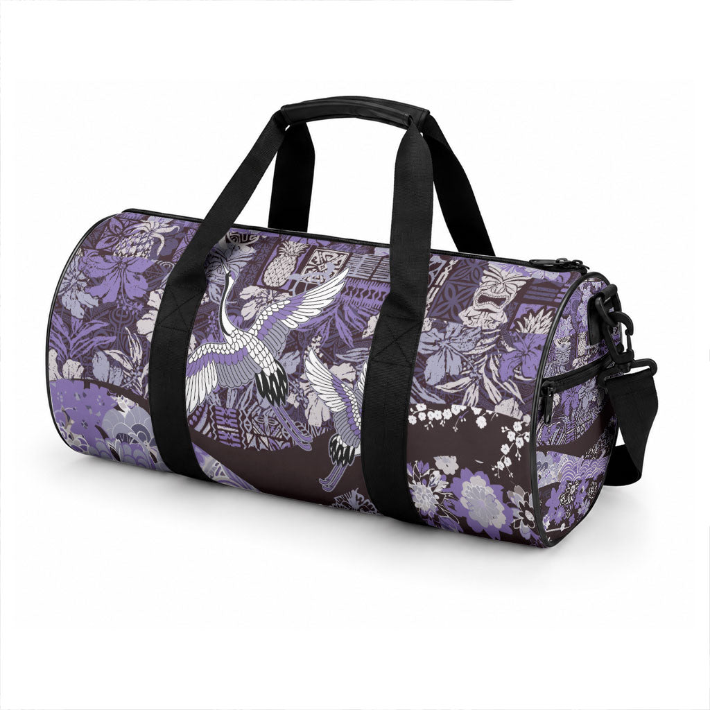 Japanese Hawaiian Crane Duffle Bag Purple Tapa Patchwork Pattern LT9 - Polynesian Pride
