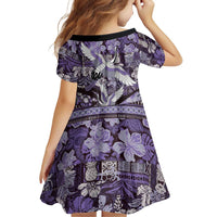 Japanese Hawaiian Crane Family Matching Off Shoulder Short Dress and Hawaiian Shirt Purple Tapa Patchwork Pattern LT9 - Polynesian Pride