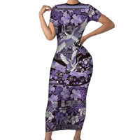 Japanese Hawaiian Crane Family Matching Short Sleeve Bodycon Dress and Hawaiian Shirt Purple Tapa Patchwork Pattern LT9 Mom's Dress Purple - Polynesian Pride
