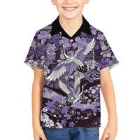Japanese Hawaiian Crane Family Matching Short Sleeve Bodycon Dress and Hawaiian Shirt Purple Tapa Patchwork Pattern LT9 Son's Shirt Purple - Polynesian Pride