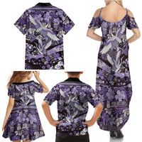 Japanese Hawaiian Crane Family Matching Summer Maxi Dress and Hawaiian Shirt Purple Tapa Patchwork Pattern LT9 - Polynesian Pride