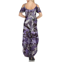 Japanese Hawaiian Crane Family Matching Summer Maxi Dress and Hawaiian Shirt Purple Tapa Patchwork Pattern LT9 - Polynesian Pride
