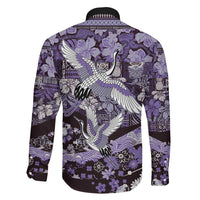 Japanese Hawaiian Crane Family Matching Tank Maxi Dress and Hawaiian Shirt Purple Tapa Patchwork Pattern LT9 - Polynesian Pride