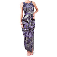 Japanese Hawaiian Crane Family Matching Tank Maxi Dress and Hawaiian Shirt Purple Tapa Patchwork Pattern LT9 Mom's Dress Purple - Polynesian Pride