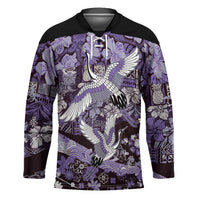 Japanese Hawaiian Crane Hockey Jersey Purple Tapa Patchwork Pattern