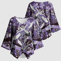 Japanese Hawaiian Crane Kimono Sleeve Blouse Purple Tapa Patchwork Pattern