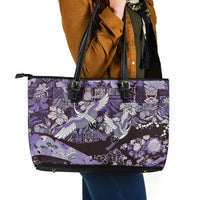 Japanese Hawaiian Crane Leather Tote Bag Purple Tapa Patchwork Pattern