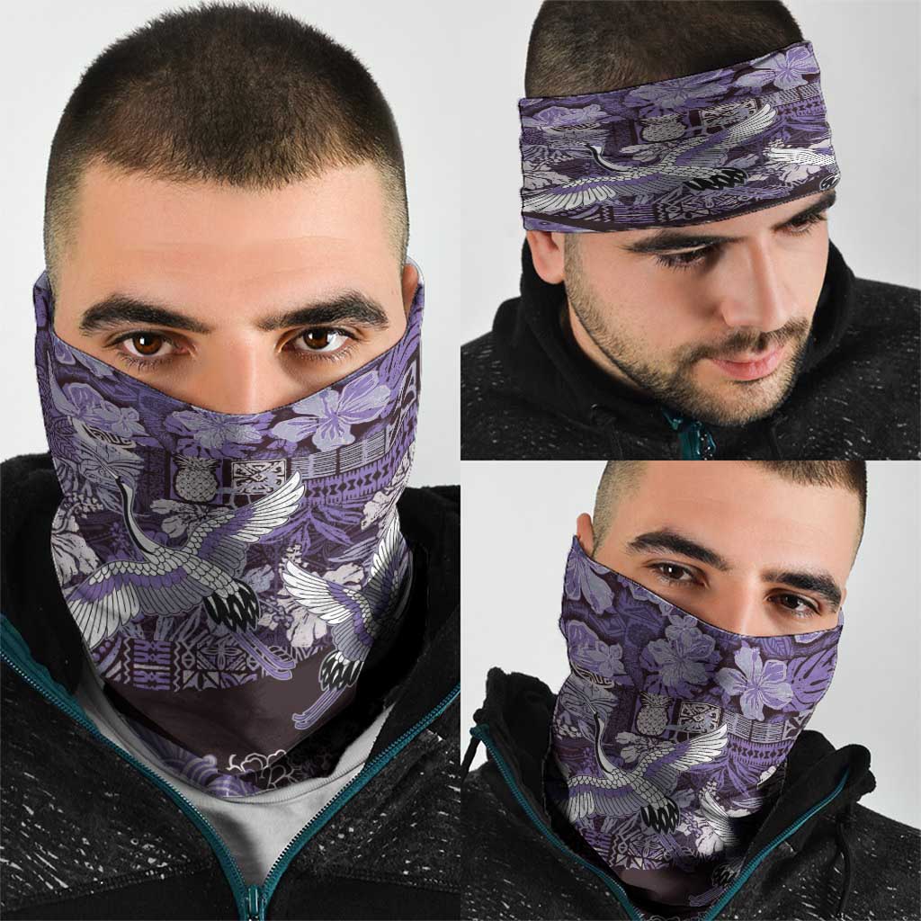 Japanese Hawaiian Crane Neck Gaiter Purple Tapa Patchwork Pattern