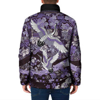 Japanese Hawaiian Crane Padded Jacket Purple Tapa Patchwork Pattern