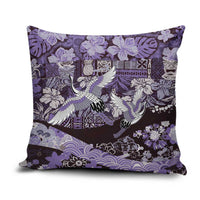Japanese Hawaiian Crane Pillow Cover Purple Tapa Patchwork Pattern
