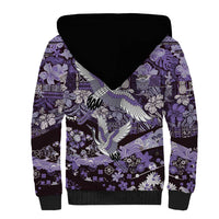 Japanese Hawaiian Crane Sherpa Hoodie Purple Tapa Patchwork Pattern