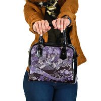 Japanese Hawaiian Crane Shoulder Handbag Purple Tapa Patchwork Pattern