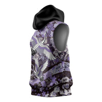 Japanese Hawaiian Crane Sleeveless Hoodie Purple Tapa Patchwork Pattern