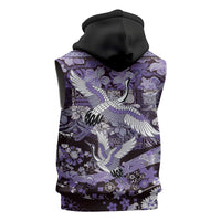 Japanese Hawaiian Crane Sleeveless Zip Hoodie Purple Tapa Patchwork Pattern LT9 - Polynesian Pride