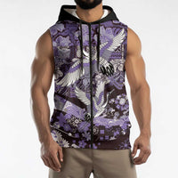 Japanese Hawaiian Crane Sleeveless Zip Hoodie Purple Tapa Patchwork Pattern LT9 - Polynesian Pride